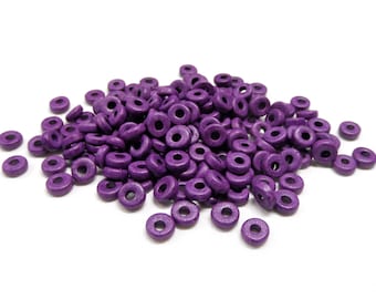 Washer Ceramic Beads, Round Greek Disc Spacers, Flat Ceramic Beads, Purple Matte Finish Pony Beads, Ceramic Tubes 6x2.5mm (Ø 2.2mm) - 50 pcs