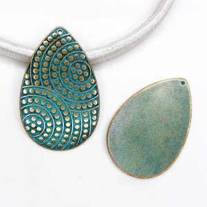 Green Patina over Brass Drop Pendant, Greek Metal Cast, Verdigris Patina, Metal Zamak Cast Pendant, Large Pendant 38x58mm  - 1 piece