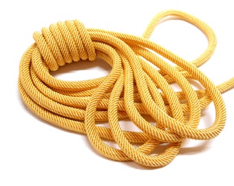 Gold Braided Rope Cord, Semisoft Trim Cord, Artificial Silk Cord, Striped String Round Cord 7mm approx. - 18 inches/ 46cm approx. (1 piece)