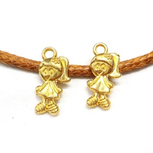 Gold Plated Charm Girl, Girl Charm, Little Girl Charm, Tiny Girl Charm, Girl Jewelry, Daughter Charm, Girl Necklace 7x14mm  - 2 pcs