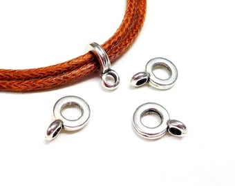 Perles pour fermoirs en métal plaqué argent 999, anneau d'espacement pour porte-breloques avec boucle, étriers tubulaires, étriers pour cordon, étriers coulissants, anneau d'espacement pour cordon rond 4 mm-2 pcs