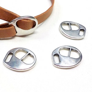 Chiusura a fibbia per bracciale, chiusura monoblocco per cordino piatto da 5 mm, chiusura a fibbia piatta in zama, chiusura a cordino piatto placcato argento 999 - 2 pezzi