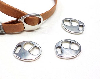 Buckle Clasp for Bracelet, One Piece Clasp for 5mm Flat Cord, Flat Zamak Buckle Clasp, 999 Silver Plated Flat Cord Clasp - 2 pcs