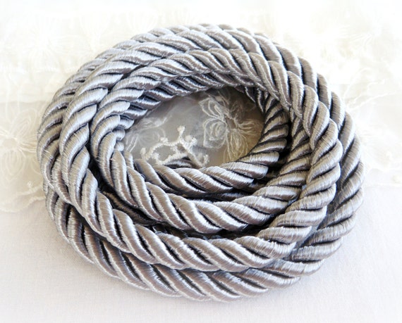 Silver Gray Grey Satin Twisted Cord, Wrapped Thread Cord, 10mm Rope Cord 1  Yard/ 0,92m Approx.1 Piece 