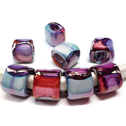 Ceramic Bead Tube Slider for Oval Cord Purple Blue Red Multi Etsy