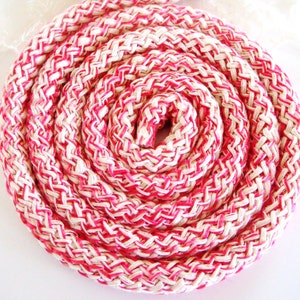 Knitted Trim Rope Cord, Soft Climbing Cord, Multicolor Beige Fuchsia Striped String Round Cord, 12mm- 80cm/ 2,6 Feet approx.(1 piece)