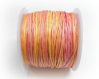 1mm Waxed Cotton Cord, Pink Orange Yellow Cotton Cord, Bakers Twine, Macrame Shamballa Friendship Bracelets Cord - 5 yards/ 4.6m (1 piece)