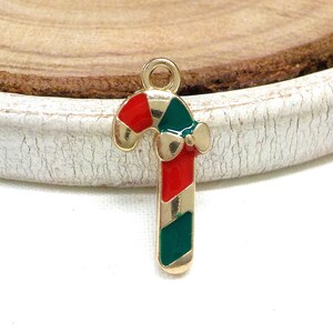 Red and White Enamel Candy Cane Charm