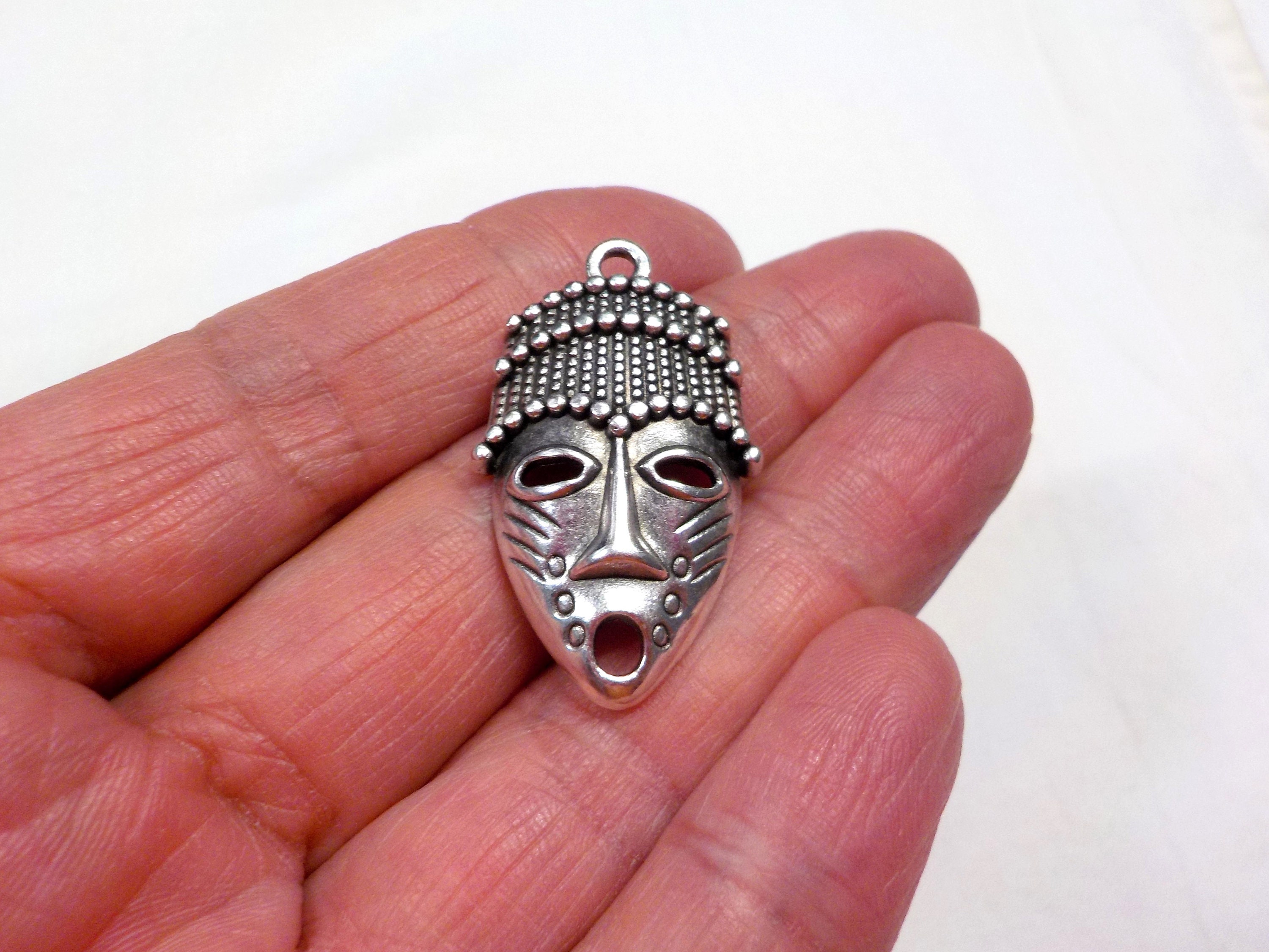 Pendentif Masque Africain En Argent Massif 925 – Ajouré, Occasion Très Bon état