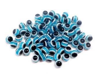 Cuentas de mal de ojo, cuentas de buena suerte, cuentas de protección, cuentas de resina azul de alta calidad, 6 mm aprox., agujero de 1,5 mm - 25 piezas