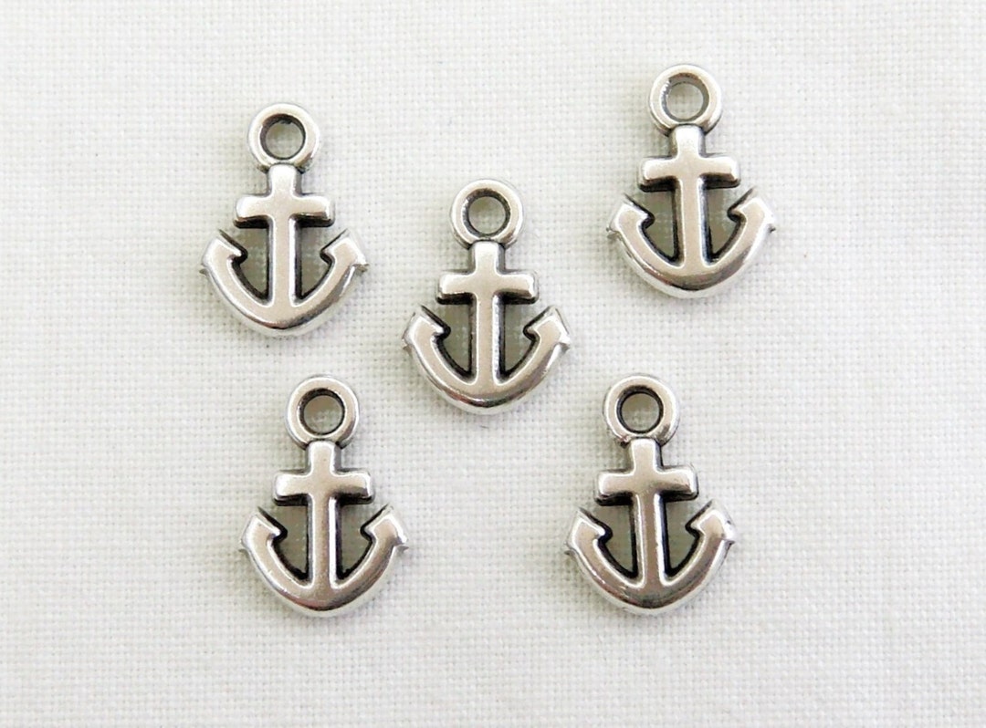 Silver Plated Anchor Charm, Nautical Charm, Anchor Pendant 12x9mm