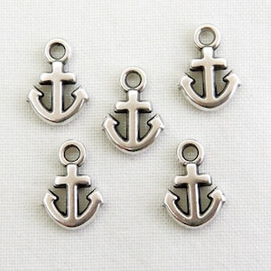 Silver Plated Anchor Charm, Nautical Charm, Anchor Pendant 12x9mm - 2 pcs