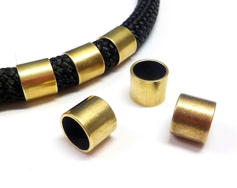 Bronze Brass Tube, Tube Slider, Tube Spacer, 10mm Beads, Large Hole Tube Beads, Metal Beads for Round Cord 10mm, 12x10mm (Ø 10.2mm) - 2 pcs