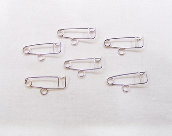 Silver 925 Plated One Loop Safety Pin Brooch, 1 Hook Safety Pin Brooch, Charm Holder 0,79"x0,003" / 20x0,8mm approx. - 10 pieces