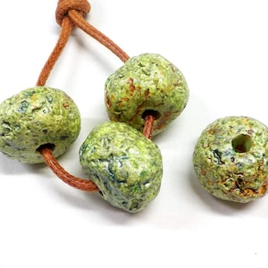 Irregular Round Ceramic Beads, Matte Ceramic Slider, Handmade Greek Ceramic Ball, Organic Round Ceramic Ball, Light Green 23mm (Ø 5mm)-2 pcs