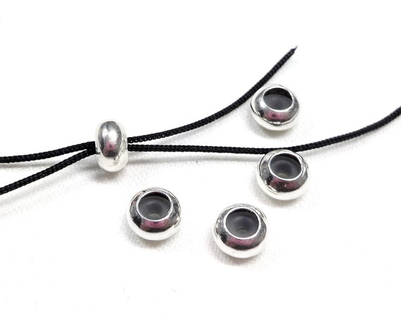Silver Stopper Beads With Rubber Tube, Slider Stopper Beads, Smart Bead  Clasps for Adjustable Bracelets for 2 Cords of 1mm Each 2 Pieces 