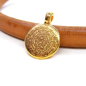 24K Gold Plated Phaistos Disc Pendant, Phaistos Disc Charm, Ancient Minoan Cretan Festos Disc, Greek Design, Double Sided Pendant 16mm -1 pc
