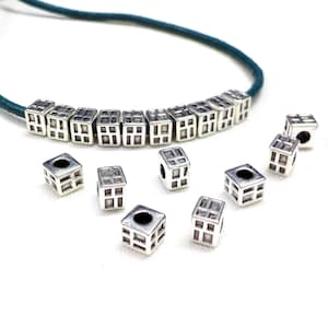 Silver Plated Patterned Cube Beads, Square Spacer Beads, Metal Geometric Beads, Cube Slider, Small Silver Beads, 3.7x3mm (Ø 1.7mm) - 10 pcs