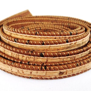 10 mm Flat Cork Cord, Stitched Cork Cord, Natural, Vegan Cork Cord - 8&quot;/20cm 1 piece