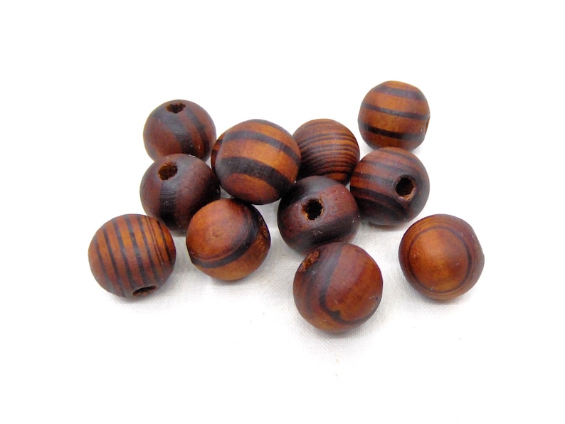 Brown Round Wooden Beads Brown Wooden Beads With Stripes Etsy