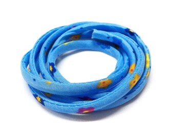 Blue Japanese Style Fabric Design Cord, Fabric Floral Cord, Textile Cord, Textile Fabric Jewelry, Round Floral Cord 5mm - 1Yard (1 pc)