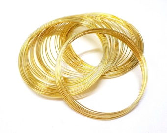 Gold Plated over Brass Memory Wire Bracelet Size, Wire Wrap Bracelet, Beading Wire, 60mm Diameter, 22 Gauge/0.6mm - 6 or 12 Loops