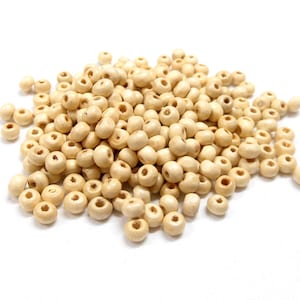 Natural Round Wooden Beads, Beige Wooden Beads, Natural Wooden Beads, Ivory Wood Balls, Cream Wooden Balls, 4x5mm/ Ø 1.8-2mm - 120 pcs