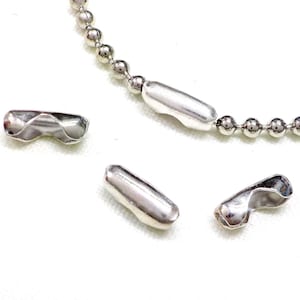 Silver Plated over Brass Ball Chain Connectors, Ball Chain Clasps, Ball Chain Ends, Fit 2mm Ball Chain, 7.5x2.5mm - 10 pcs