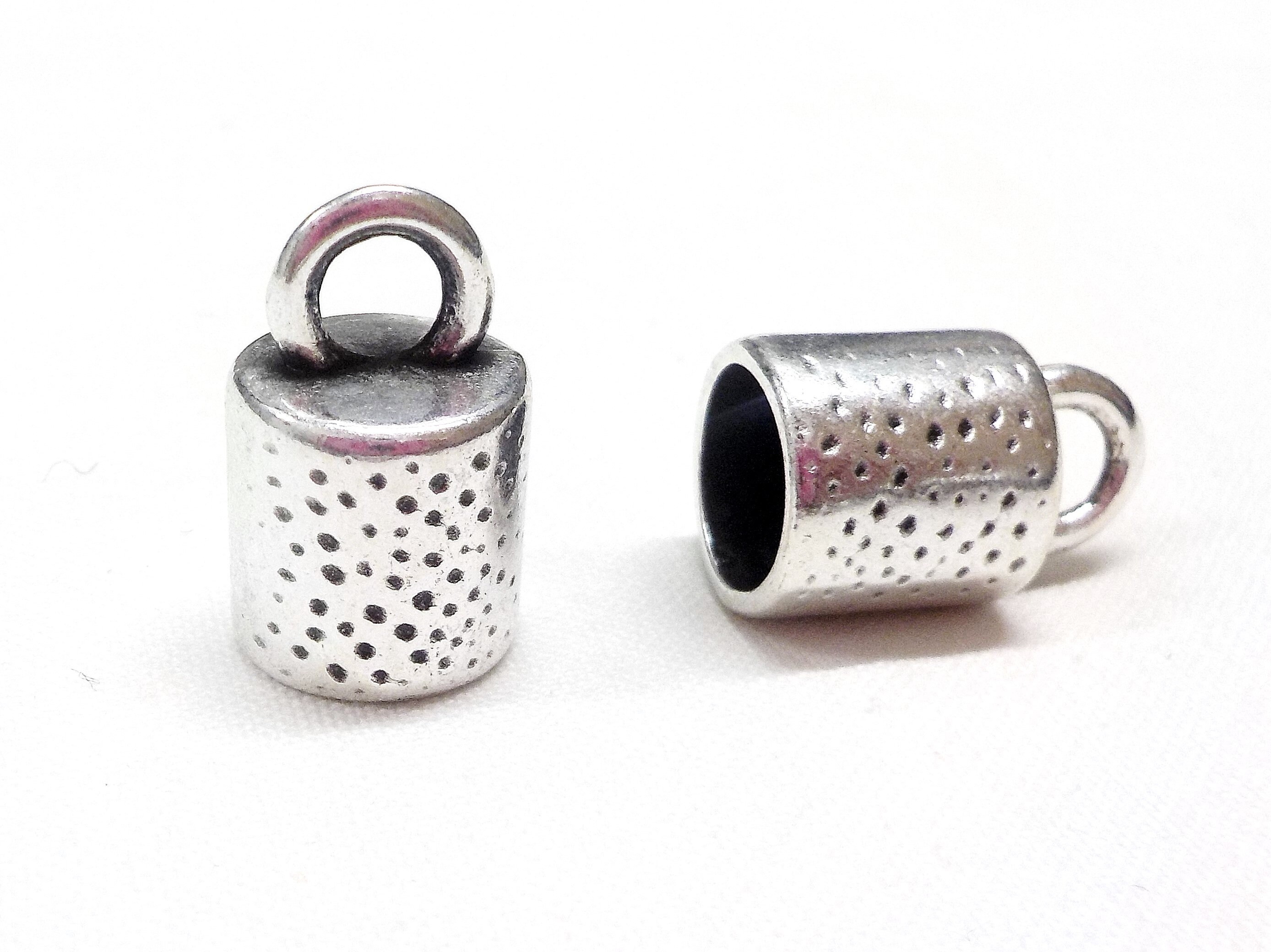 Silver Plated End Cap for Round Cord 8mm, Perfect for Kumihimo, Hammered End Caps, 11x19mm (Ø 8.5mm) - Pk2