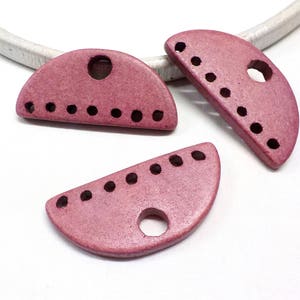 Dark Pink Matte Ceramic Pendant, Hand Painted Greek Ceramic, Geometric Half Circle Pendant, Large Pendant 52x25mm, Holes 2.5mm - 1 piece