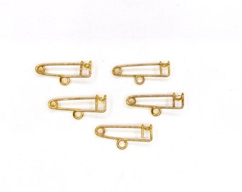 Gold One Loop Safety Pin Brooch, 1 Hook Safety Pin Brooch, Charm Holder 0,98"x0,04" / 25x1mm - 10 pieces