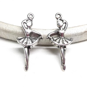 Silver Plated Ballerina Charm, Ballerina Pendant, Ballet Dancer Charm, Dance Charm, Double Sided, Antique Silver Tone 12x30mm - 2 pcs