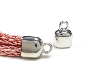 CCB Oval End Cup 12x8.5mm, Silver Cord Ends, UV Plated Acrylic Terminal, Lightweight, Hole 10.3x6.4mm - 6 pieces