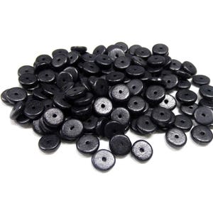 Black Ceramic Washers, Ceramic Rondelles, Small Ceramic Discs, Greek Ceramic Spacers, Matte Finish, 8.5x2.2mm (Ø 1.2mm) - 50 pieces