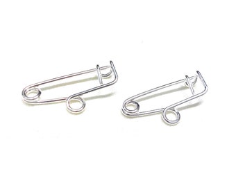 999 Silver Plated over Brass One Loop Safety Pin Brooch, 1 Hook Safety Pin Brooch, Charm Holder 20x0.9mm - 5 pieces