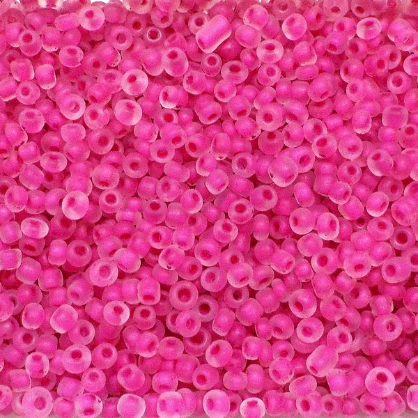 Glass Seed Round Beads size 8/0, Matte Fuchsia Pink Lined Seed Beads, Tiny Beads, Embroidery Jewelry Supplies, 3mm (Ø 0.9mm) - 980pcs/20g