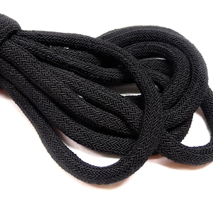 Black Braided Rope Cord, Semisoft Trim Cord, Artificial Silk Cord, Round Cord 8mm approx. - 18&quot;/46cm approx. (1 pc)