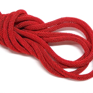 Red Braided Rope Cord, Semisoft Trim Cord, Artificial Silk Cord, Striped String Round Cord 7mm approx. - 18 inches/ 46cm approx. (1 piece)
