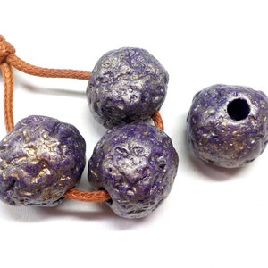 Irregular Round Ceramic Beads, Matte Ceramic Slider, Handmade Greek Ceramic Ball, Organic Round Ceramic Ball, Purple 23mm (Ø 5mm) -2 pcs