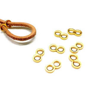 24K Gold Plated Double Loop Infinity Connector, Bead Separator, Clasp Eye, Figure 8, Double Slider for Round Cord 2mm, 8x5mm (Ø 2mm) - 4 pcs