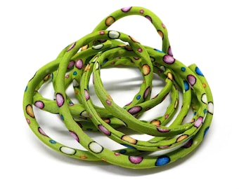 Green Japanese Style Fabric Design Cord, Fabric Floral Cord, Textile Cord, Textile Fabric Jewelry, Round Floral Cord 5mm - 1Yard (1 pc)