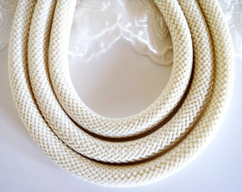 Braided Trim Rope Cord, Semisoft Climbing Cord, Ivory, Striped String Round Cord 9-10mm approx. - 1Yard/ 92cm (1 piece)