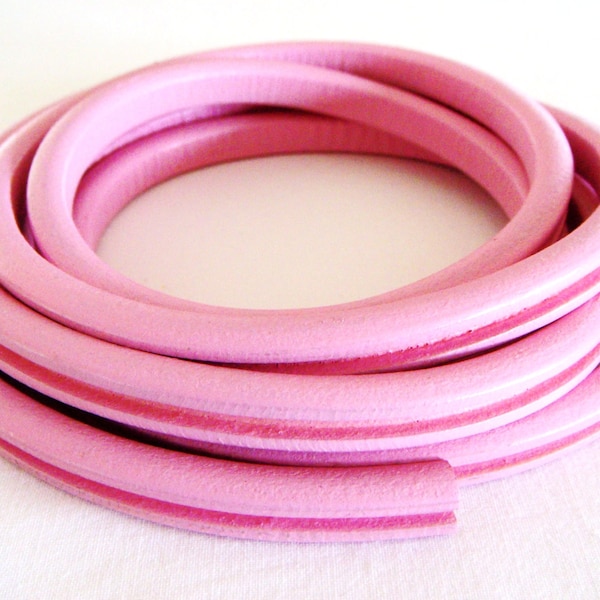 Licorice Pink Rose Oval Leather Cord 6.8x9.8mm with Groove, Greek leather Cord, 7 1/2 inches/19cm - 1 piece