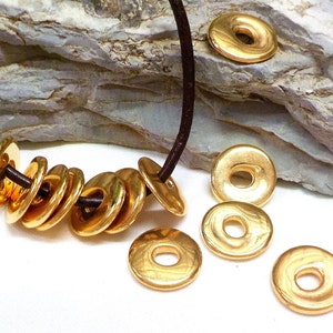 24K Gold Plated Wavy Disc, Spacer Disc, Rondelle Metal Bead, Cornflake Beads, Disc Slider, Glossy Gold Finish 13mm (Ø 2.5mm) - 2 pieces