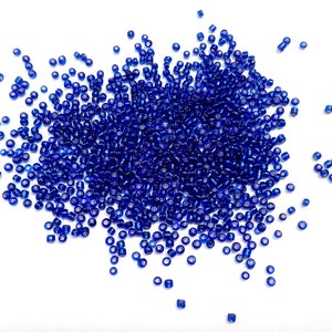 Glass Seed Round Beads size 12/0, Transparent Blue Silver Lined Bead, Tiny Beads, Embroidery Jewelry Supplies, 2mm (Ø 0.6mm) - 1600pcs/20g