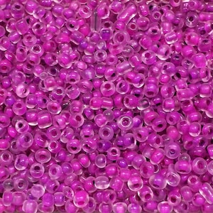 Glass Seed Round Beads size 8/0, Transparent Purple Lined Bead, Tiny Beads, Embroidery Jewelry Supplies, 3mm (Ø 0.9mm) - 890pcs/20g