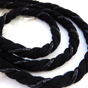 Cotton Twisted Cord Black Wrapped Cord with Black Metallic Thread, 10mm Soft Rope Cord - 1Yard/ 92cm approx.(1 piece)