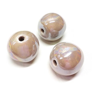 Bola de cerâmica extra grande para macramê, creme iridescente, 35 mm, contas redondas de cerâmica orgânica, cerâmica esmaltada feita à mão, cerâmica grega esmaltada - 1 peça