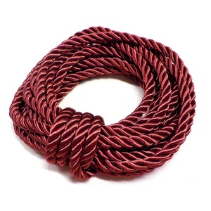 5mm Dark Red Satin Twisted Cord, Wrapped Thread Cord, Polyester Braided Cord, Rope Cord - 2 Yards/ 1.84m approx.(1 piece)