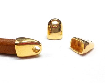 Gold End Caps, Zamak Terminal for Oval Cord, Licorice Leather Cord Ends, Leather Cord End Cap, Bracelet Finding 13x16mm (Ø 10x7mm) - 2 pcs